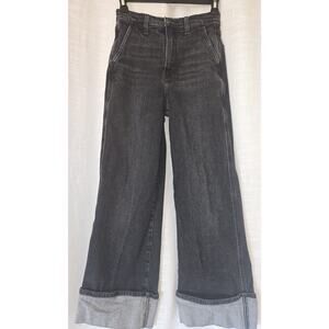 Joe’s Jeans Wide Leg Cropped Cuffed Black Denim Size 24 High Rise